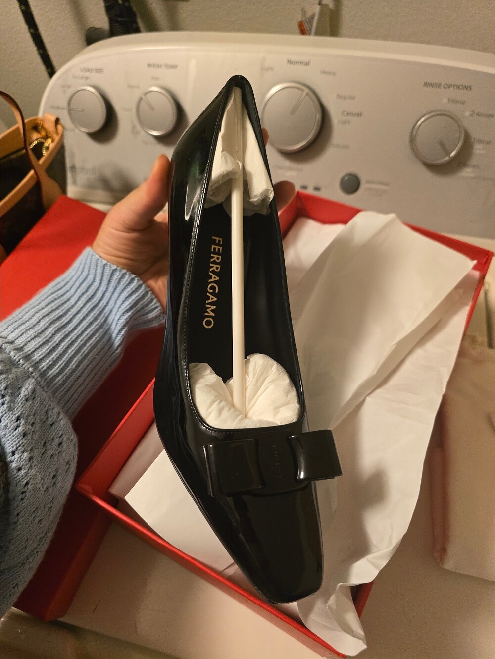 Size 7.5 Salvatore Ferragamo Black Patent Leather Bow Loafers
